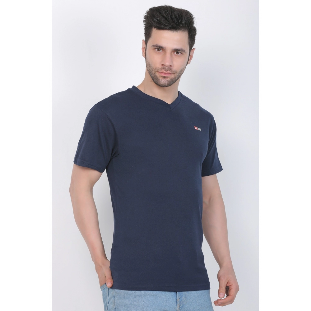 Men's Cotton Jersey V Neck Plain Tshirt (Navy) - Image 5