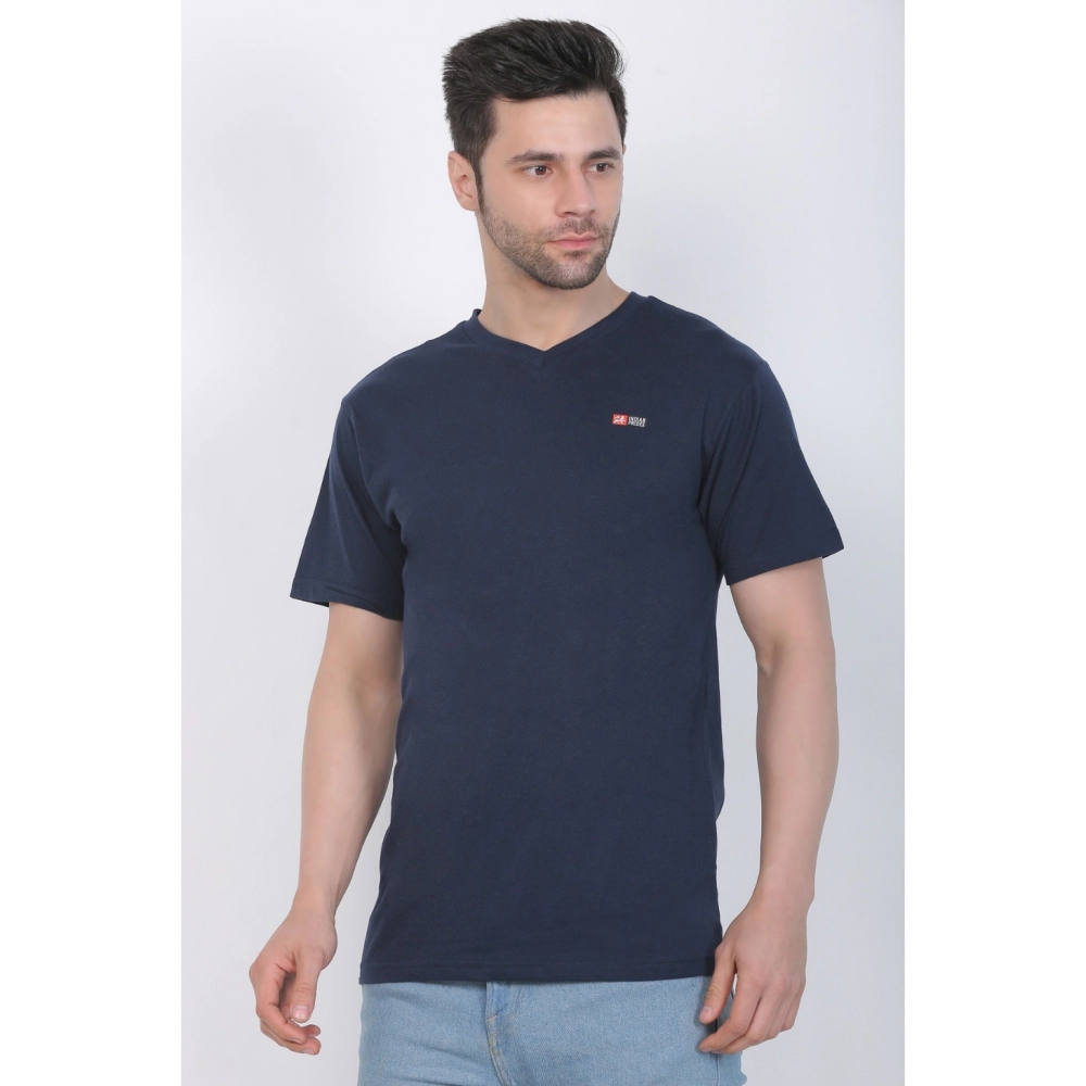 Men's Cotton Jersey V Neck Plain Tshirt (Navy) - Image 8