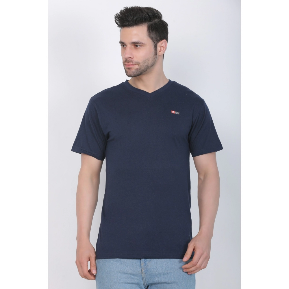 Men's Cotton Jersey V Neck Plain Tshirt (Navy) - Image 6