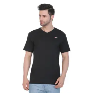 Men's Cotton Jersey V Neck Plain Tshirt (Black)