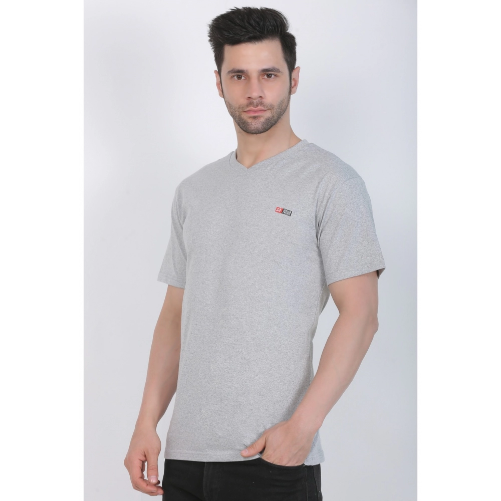 Men's Cotton Jersey V Neck Plain Tshirt (Grey Melange) - Image 8