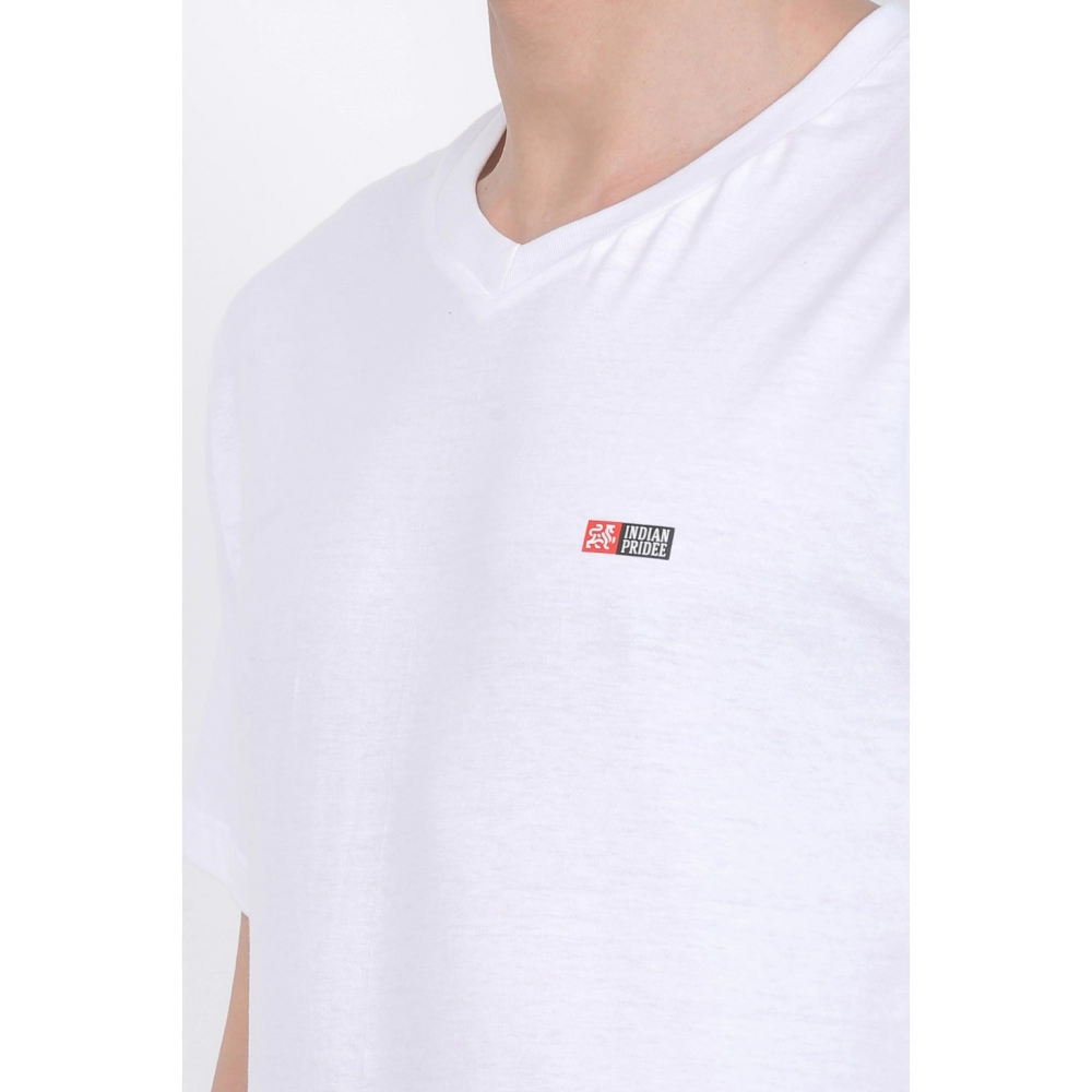 Men's Cotton Jersey V Neck Plain Tshirt (White) - Image 4