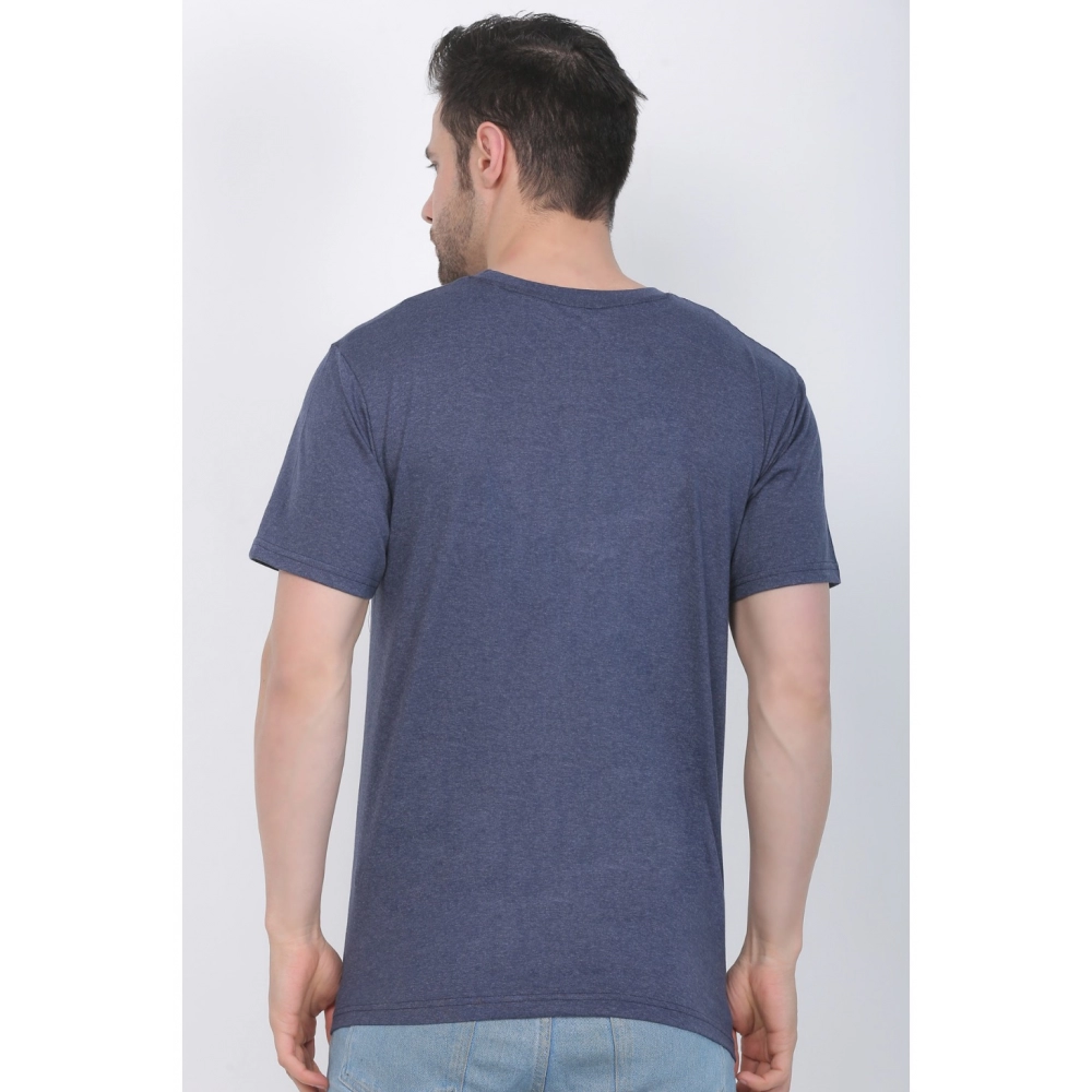 Men's Cotton Jersey V Neck Printed Tshirt (Blue Melange) - Image 2