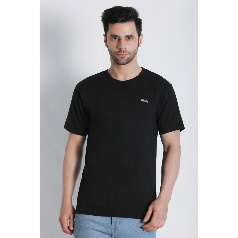 Men's Cotton Jersey Round Neck Plain Tshirt (Black) - Image 3