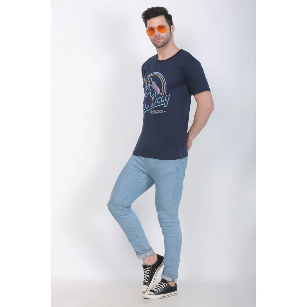 Men's Cotton Jersey Round Neck Printed Tshirt (Navy) - Image 4
