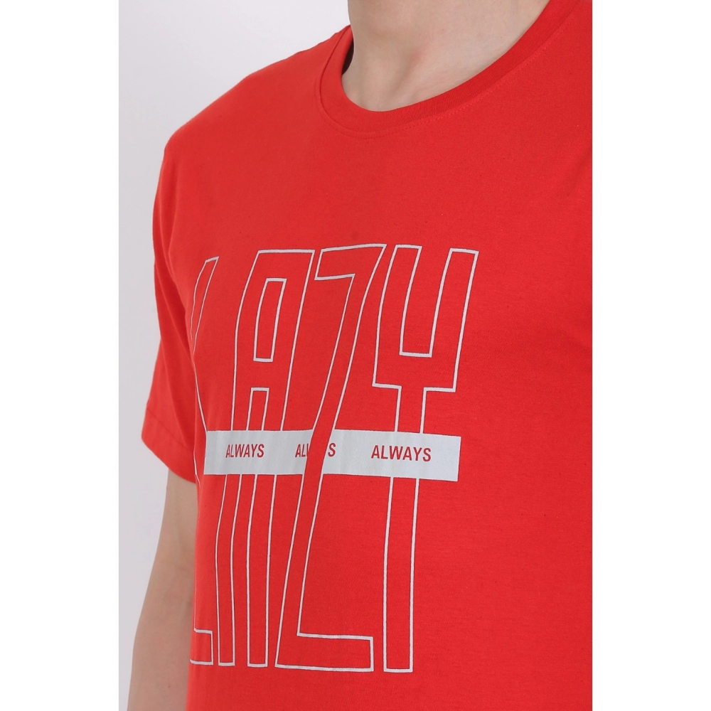 Men's Cotton Jersey Round Neck Printed Tshirt (Red) - Image 5