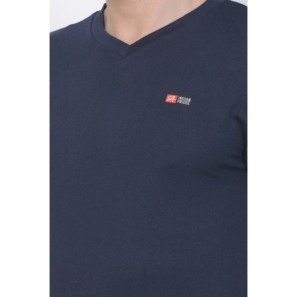 Men's Cotton Jersey V Neck Plain Tshirt (Navy) - Image 4