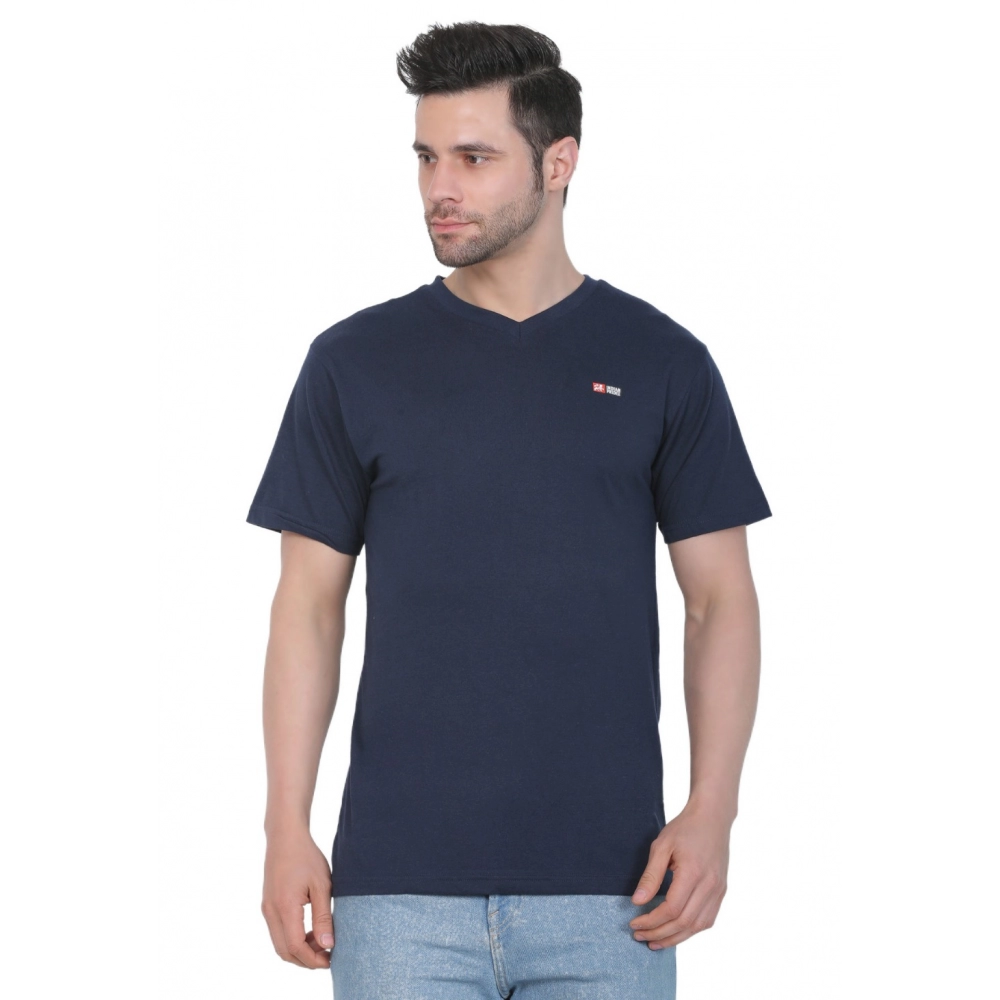 Men's Cotton Jersey V Neck Plain Tshirt (Navy)