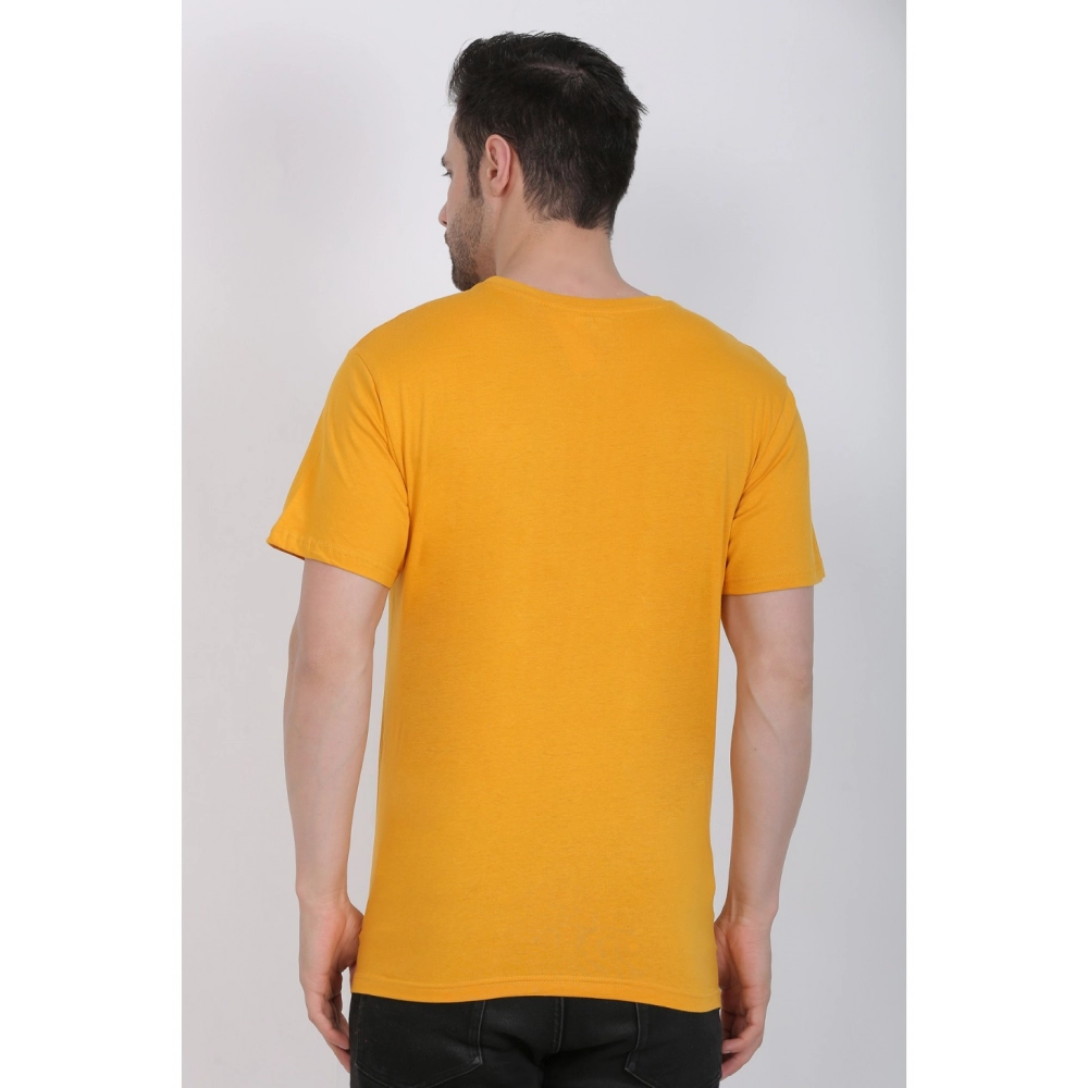 Men's Cotton Jersey Round Neck Printed Tshirt (Mustard Yellow) - Image 2