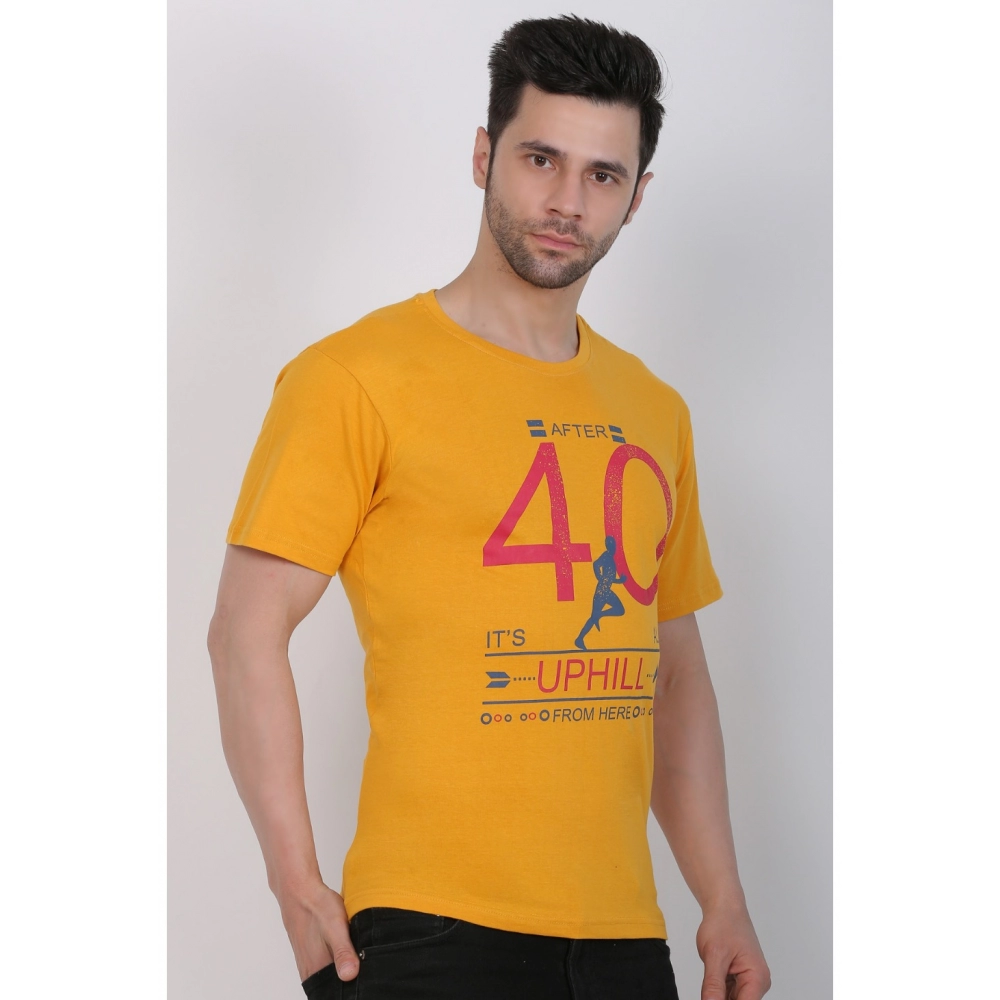 Men's Cotton Jersey Round Neck Printed Tshirt (Mustard Yellow) - Image 5