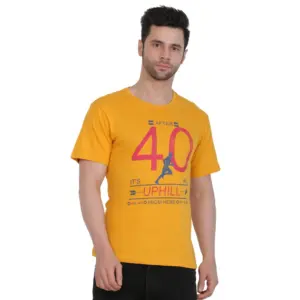 Men's Cotton Jersey Round Neck Printed Tshirt (Mustard Yellow)