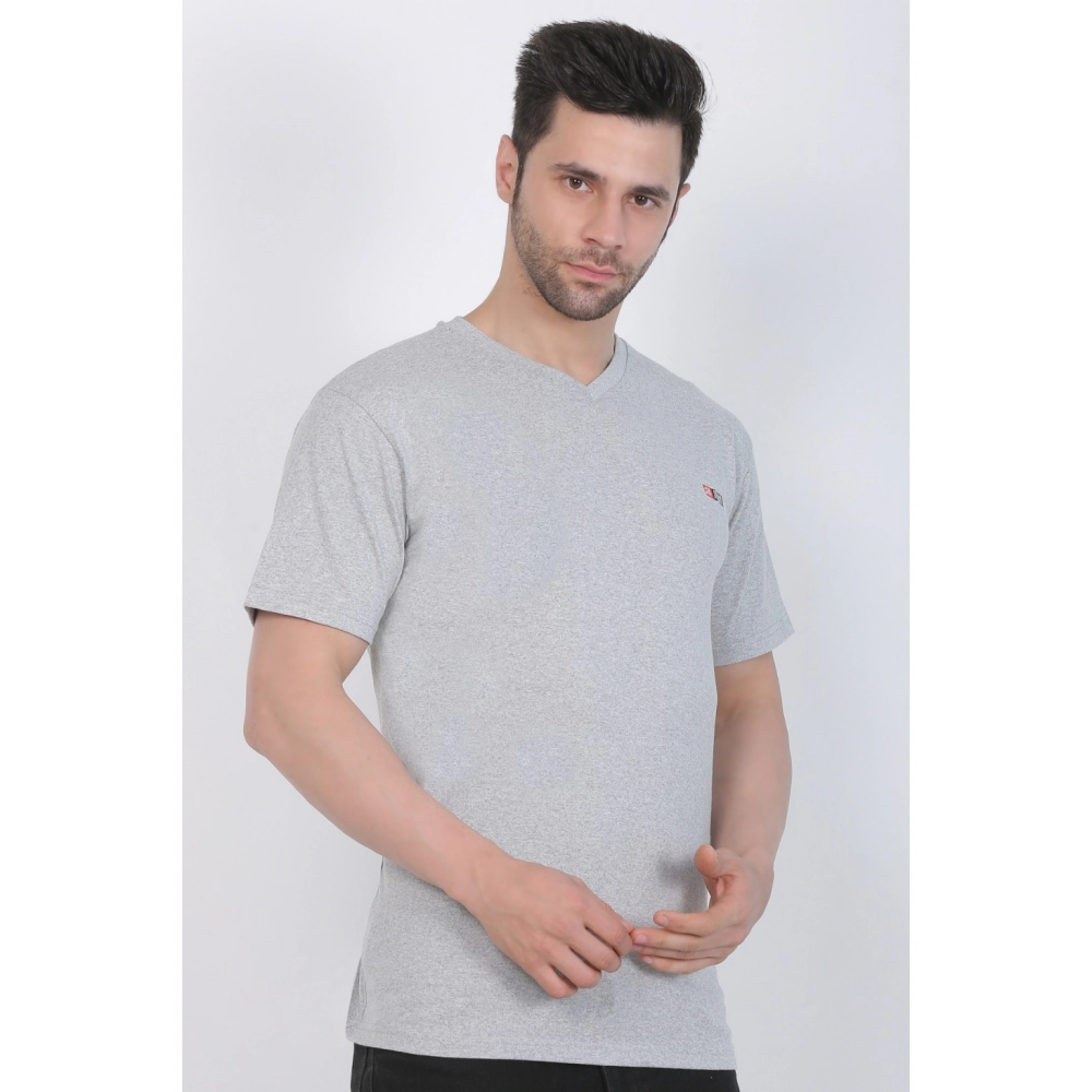 Men's Cotton Jersey V Neck Plain Tshirt (Grey Melange) - Image 5