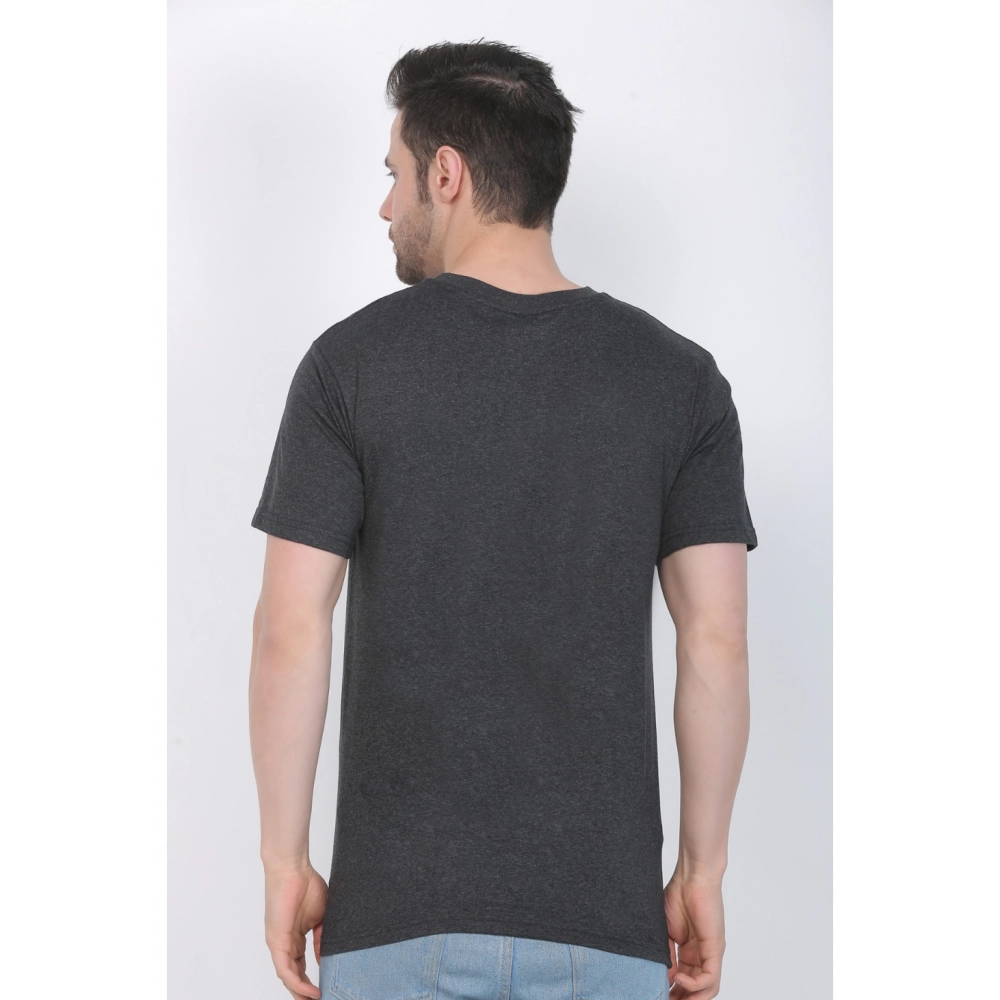Men's Cotton Jersey V Neck Plain Tshirt (Charcoal Melange) - Image 2