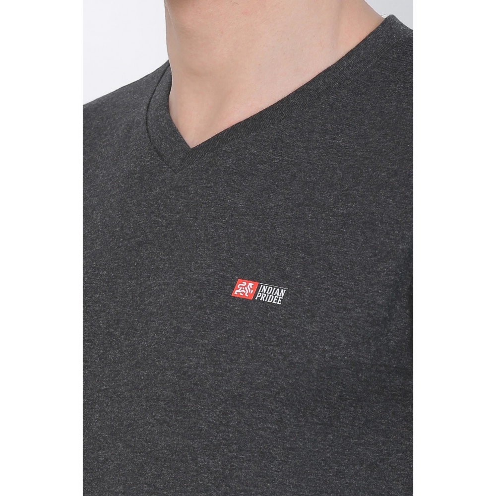 Men's Cotton Jersey V Neck Plain Tshirt (Charcoal Melange) - Image 5