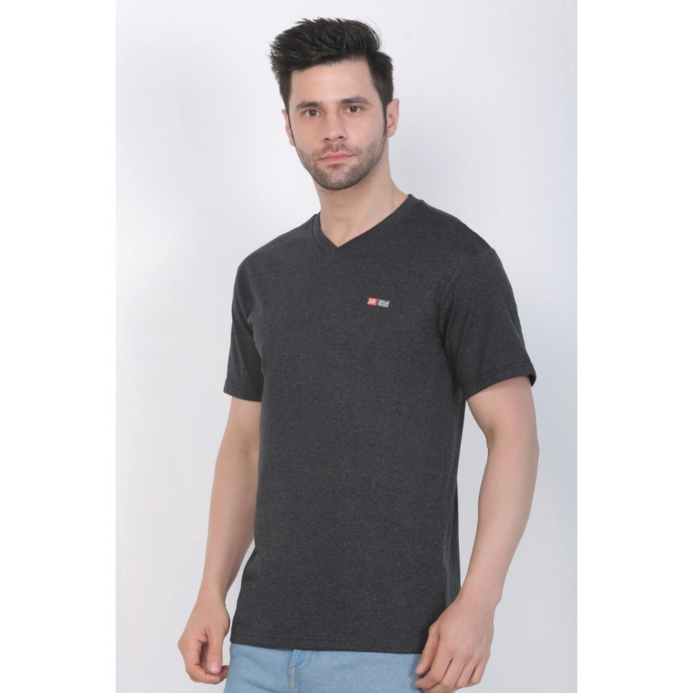 Men's Cotton Jersey V Neck Plain Tshirt (Charcoal Melange) - Image 8