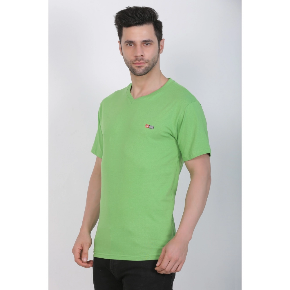 Men's Cotton Jersey V Neck Plain Tshirt (Pale Green) - Image 8