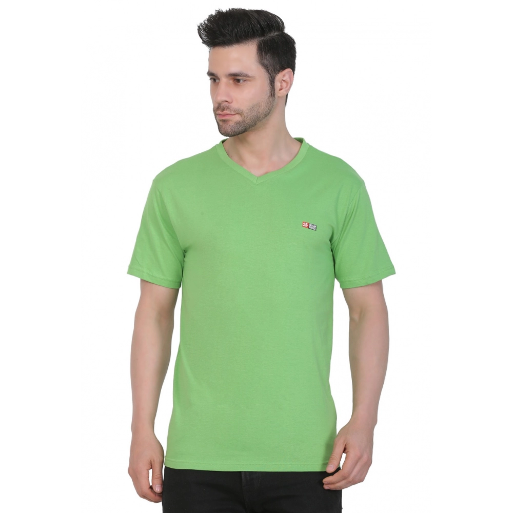 Men's Cotton Jersey V Neck Plain Tshirt (Pale Green)