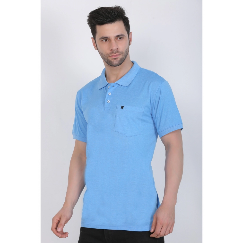 Men's Poly Viscose Polo Plain Tshirt (Blue Melange) - Image 8