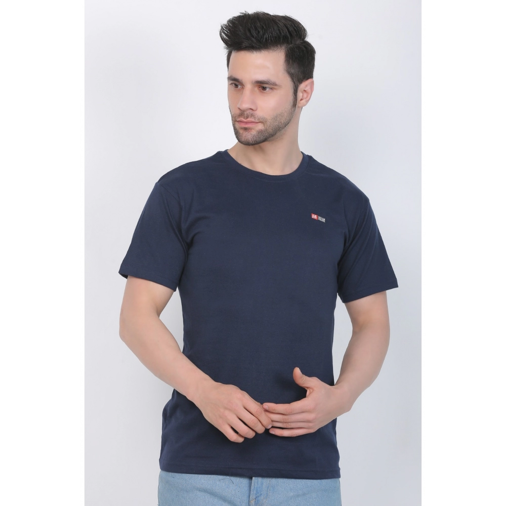 Men's Cotton Jersey Round Neck Plain Tshirt (Navy) - Image 3