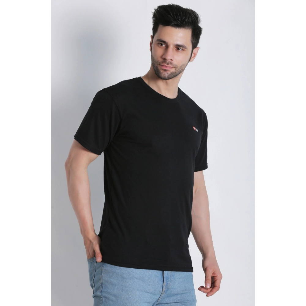 Men's Cotton Jersey Round Neck Plain Tshirt (Black) - Image 6