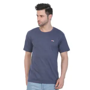Men's Cotton Jersey Round Neck Plain Tshirt (Blue Melange)