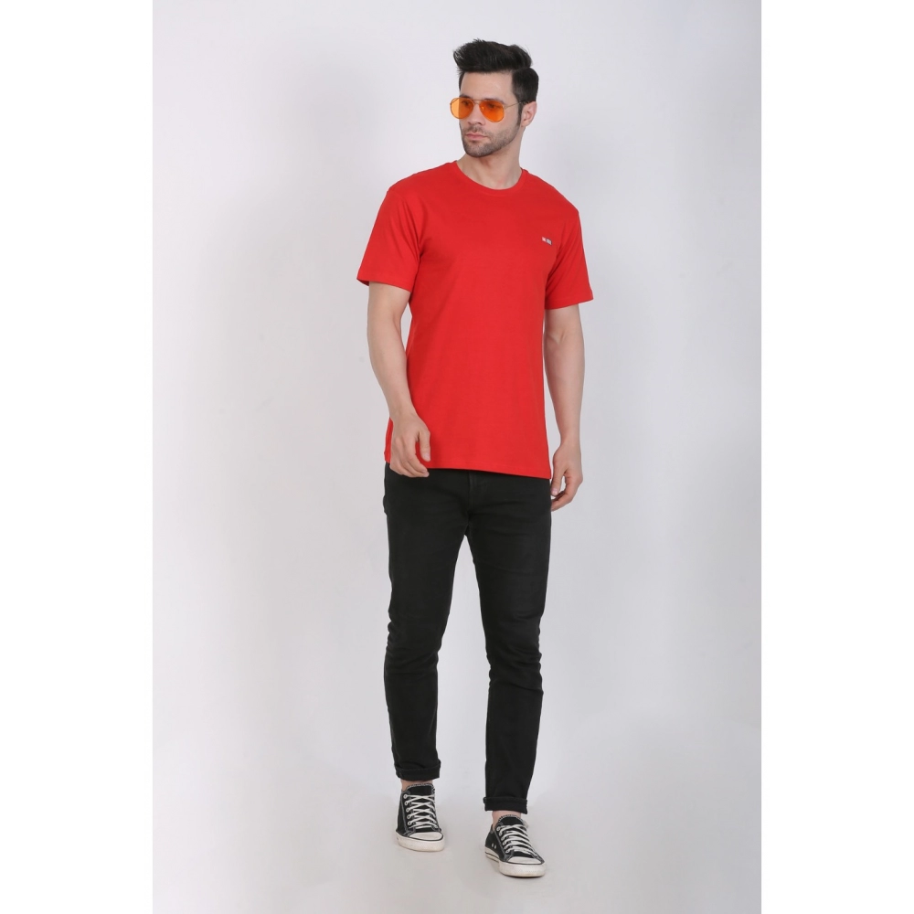 Men's Cotton Jersey Round Neck Plain Tshirt (Red) - Image 4