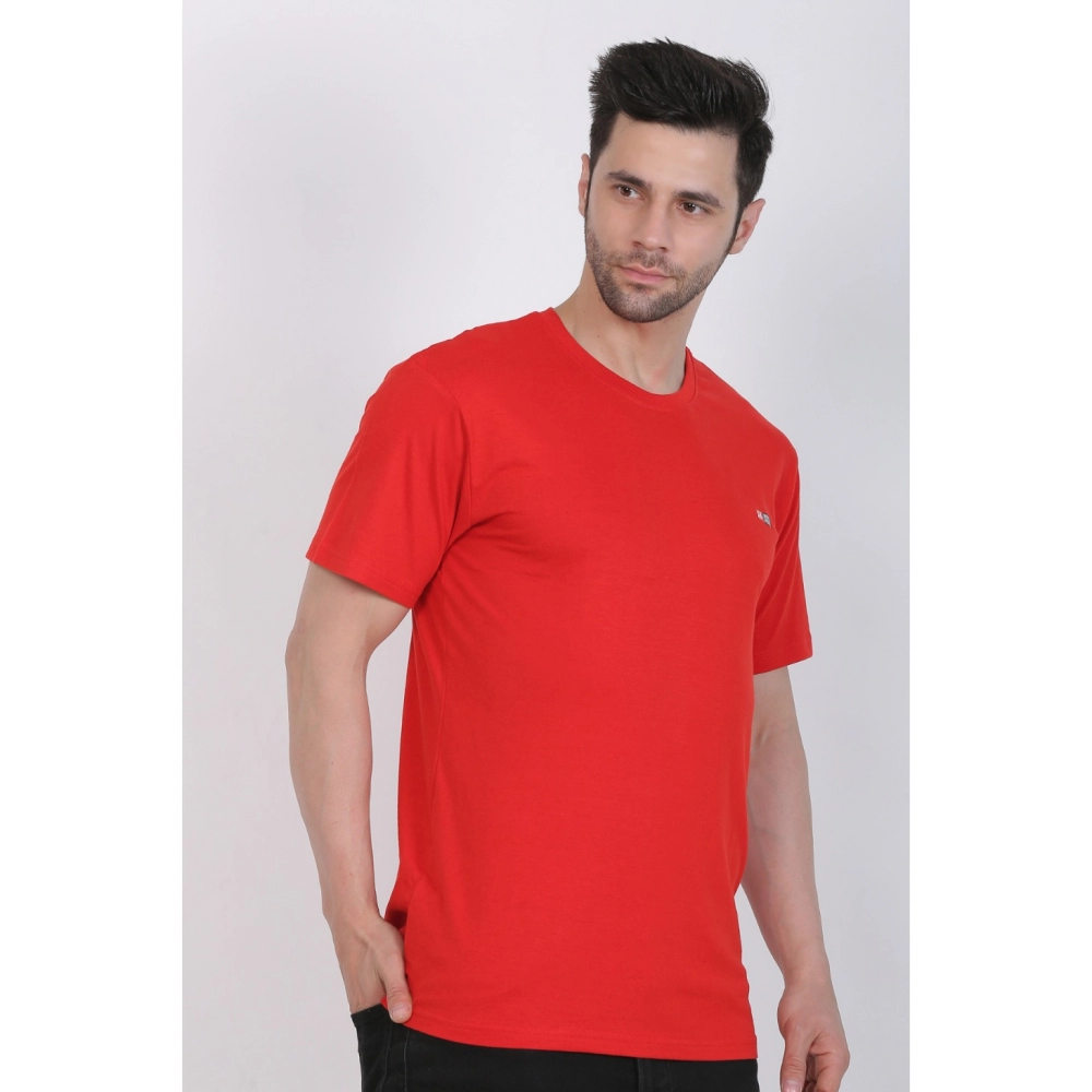 Men's Cotton Jersey Round Neck Plain Tshirt (Red) - Image 6