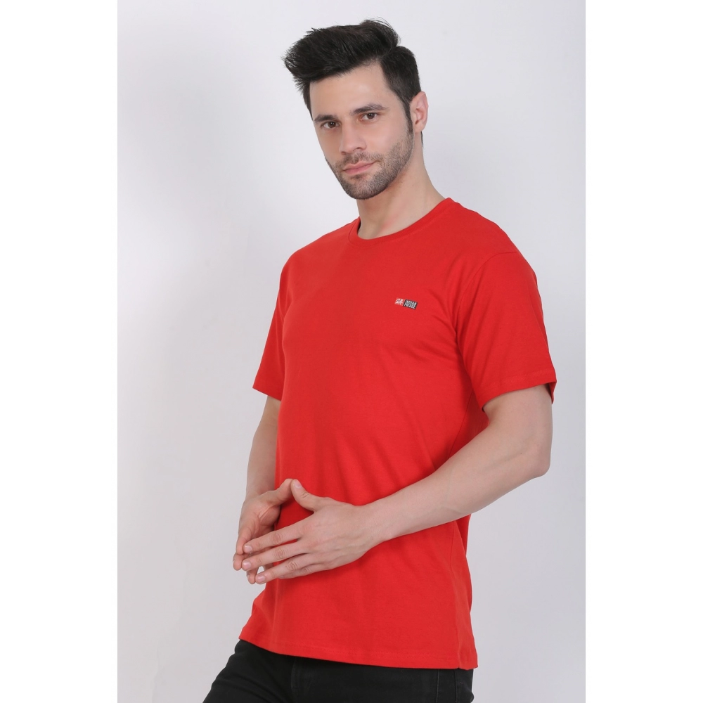 Men's Cotton Jersey Round Neck Plain Tshirt (Red) - Image 8