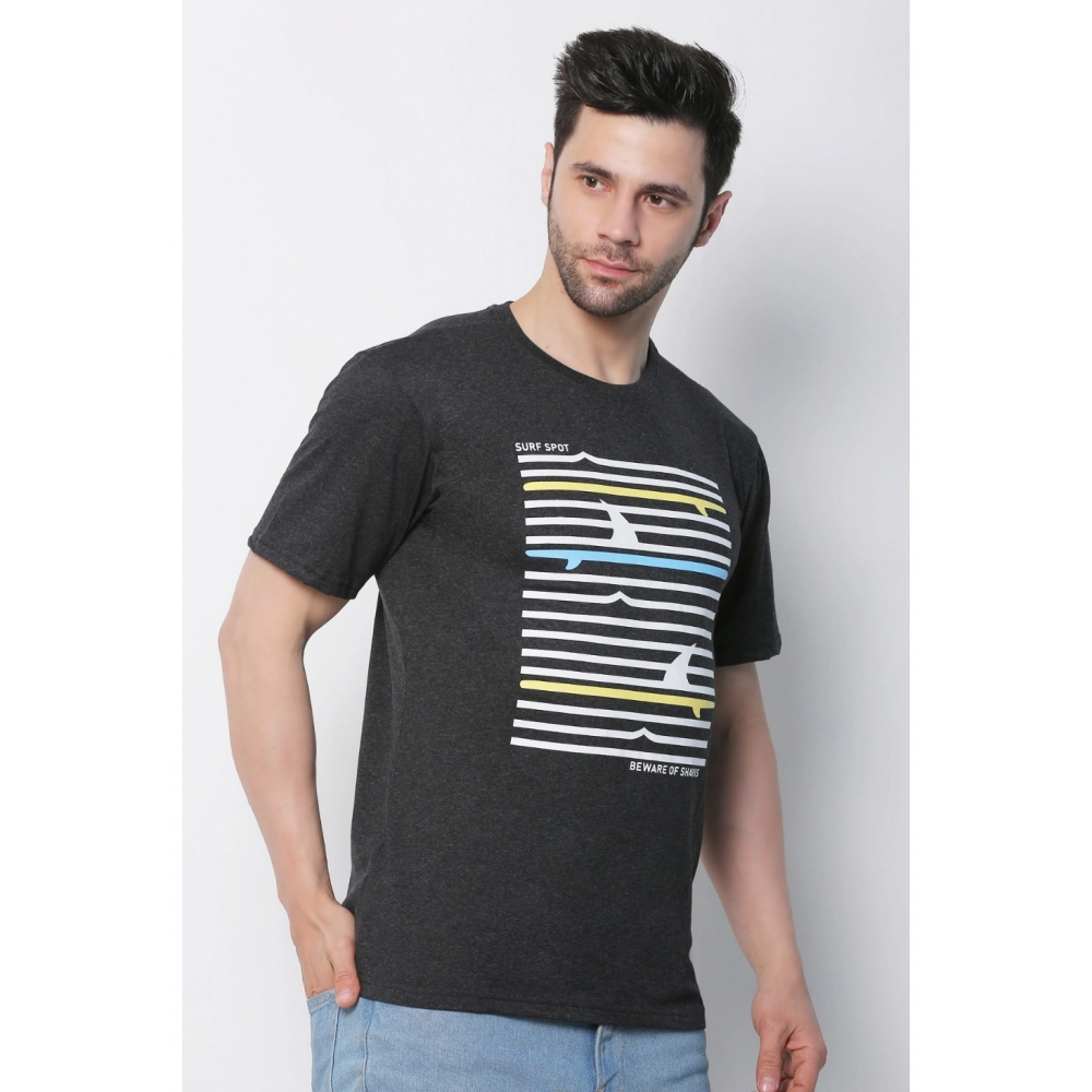 Men's Cotton Jersey Round Neck Printed Tshirt (Charcoal Melange) - Image 6