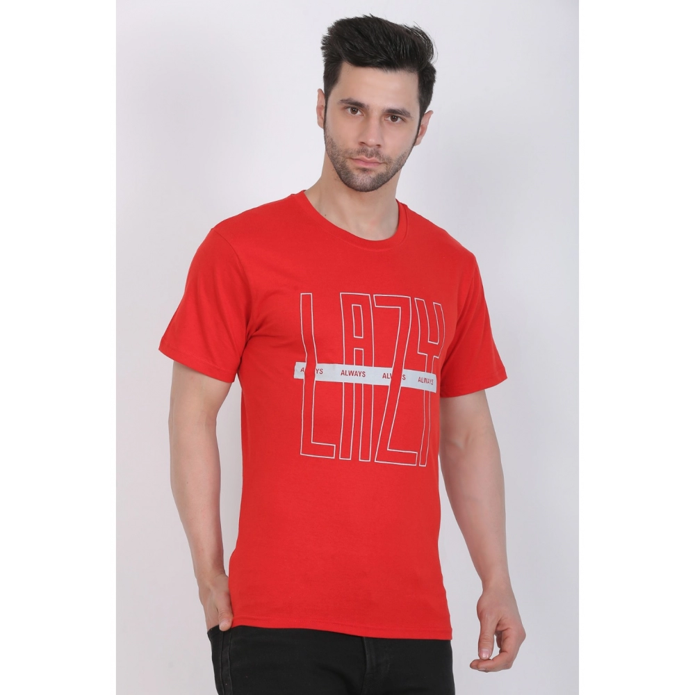 Men's Cotton Jersey Round Neck Printed Tshirt (Red) - Image 6