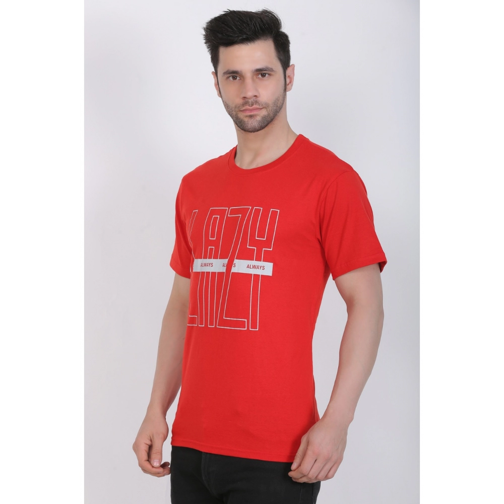 Men's Cotton Jersey Round Neck Printed Tshirt (Red) - Image 8