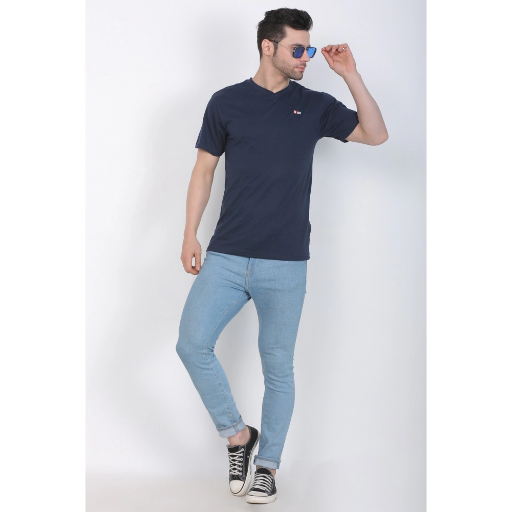 Men's Cotton Jersey V Neck Plain Tshirt (Navy) - Image 3