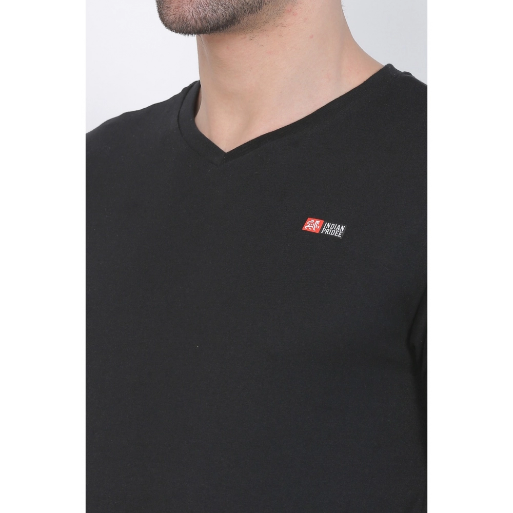 Men's Cotton Jersey V Neck Plain Tshirt (Black) - Image 6