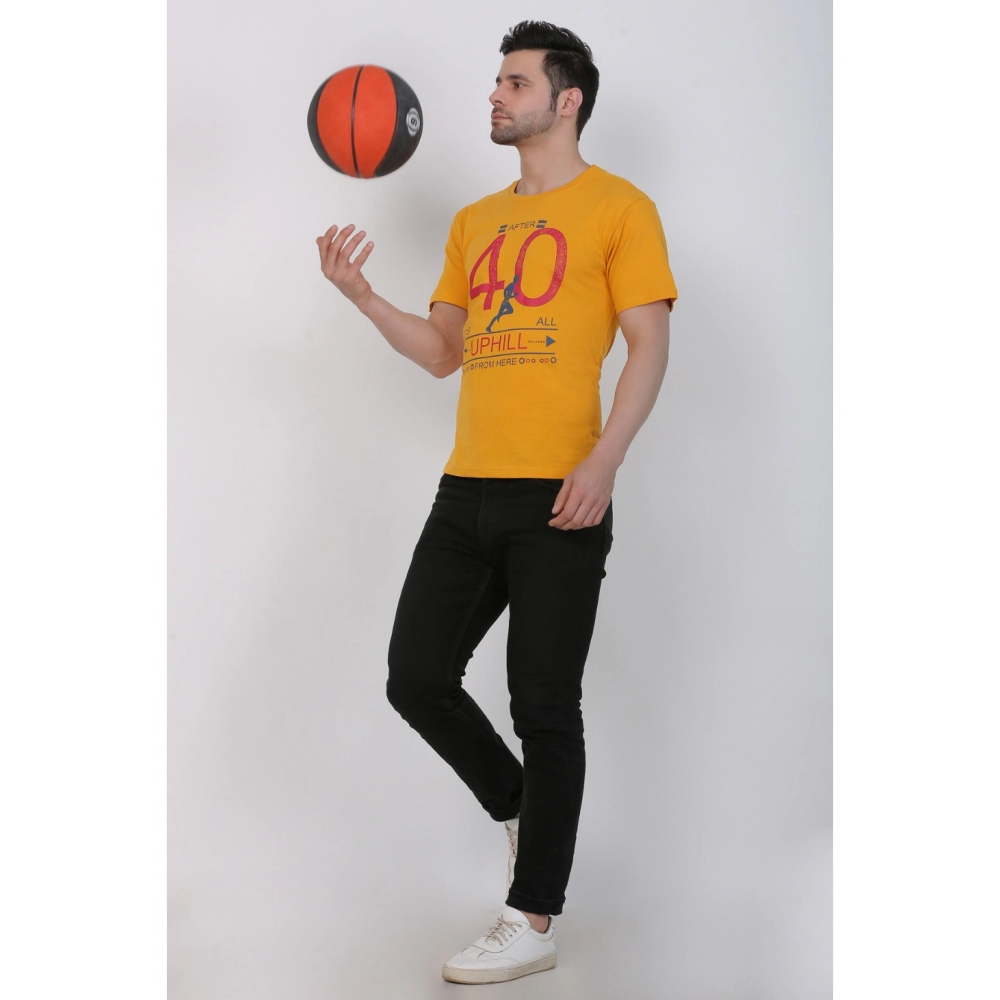 Men's Cotton Jersey Round Neck Printed Tshirt (Mustard Yellow) - Image 3