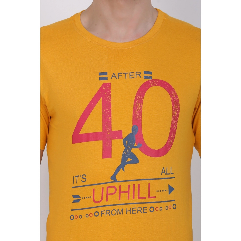 Men's Cotton Jersey Round Neck Printed Tshirt (Mustard Yellow) - Image 4