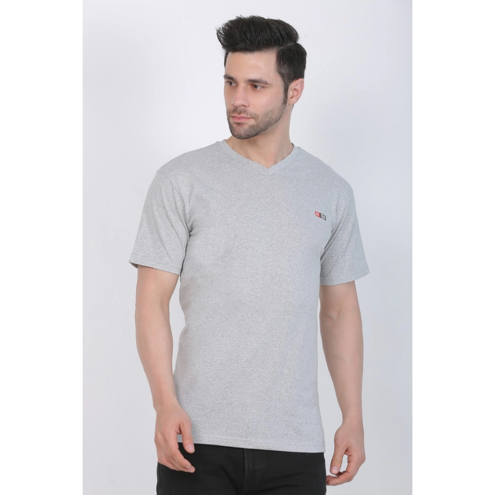 Men's Cotton Jersey V Neck Plain Tshirt (Grey Melange) - Image 6