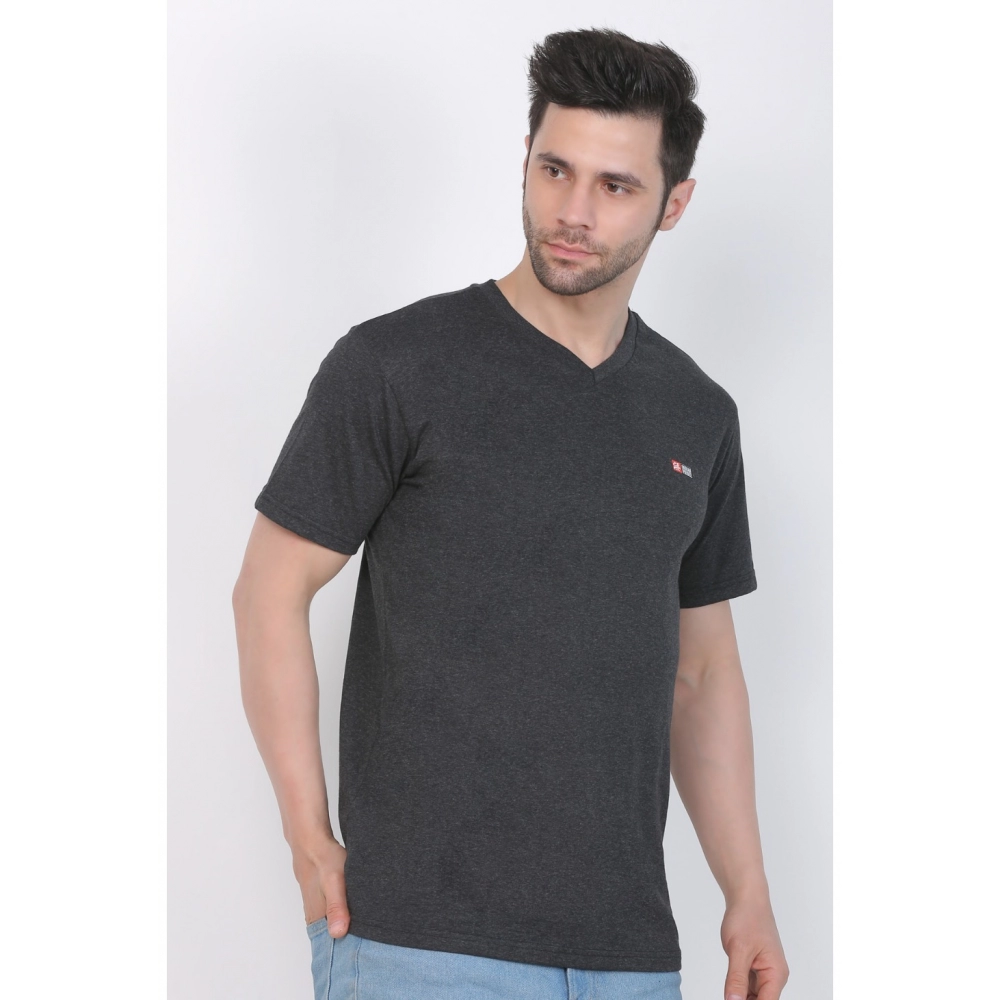 Men's Cotton Jersey V Neck Plain Tshirt (Charcoal Melange) - Image 6
