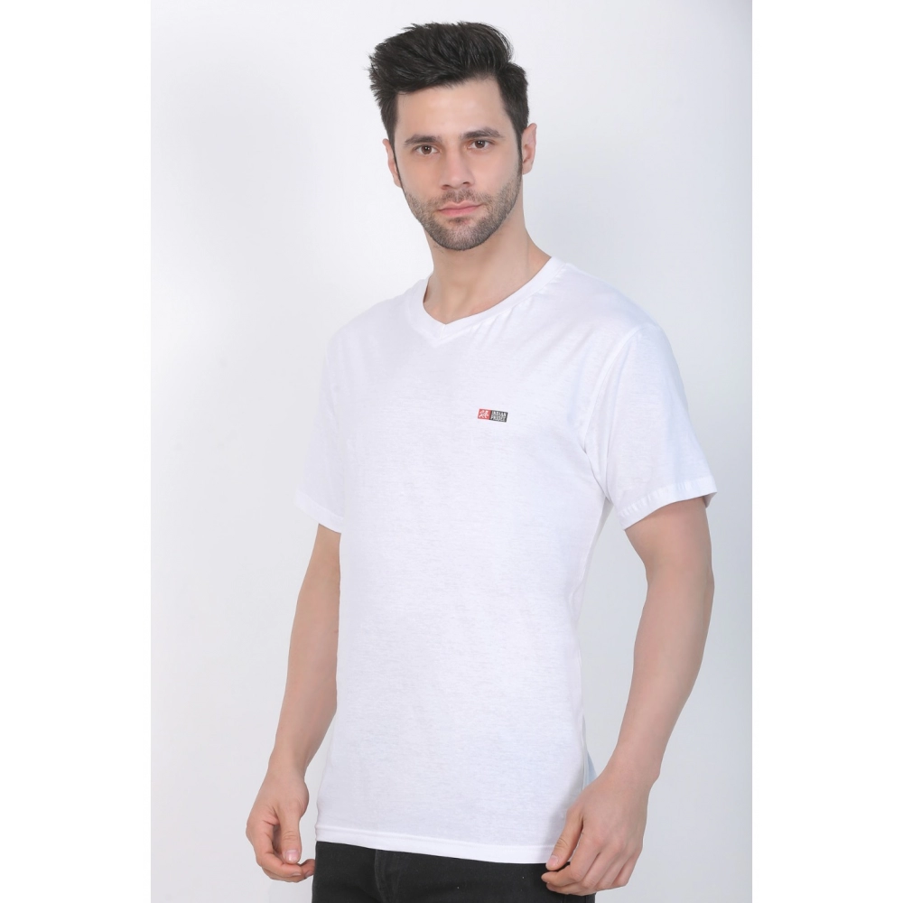 Men's Cotton Jersey V Neck Plain Tshirt (White) - Image 7