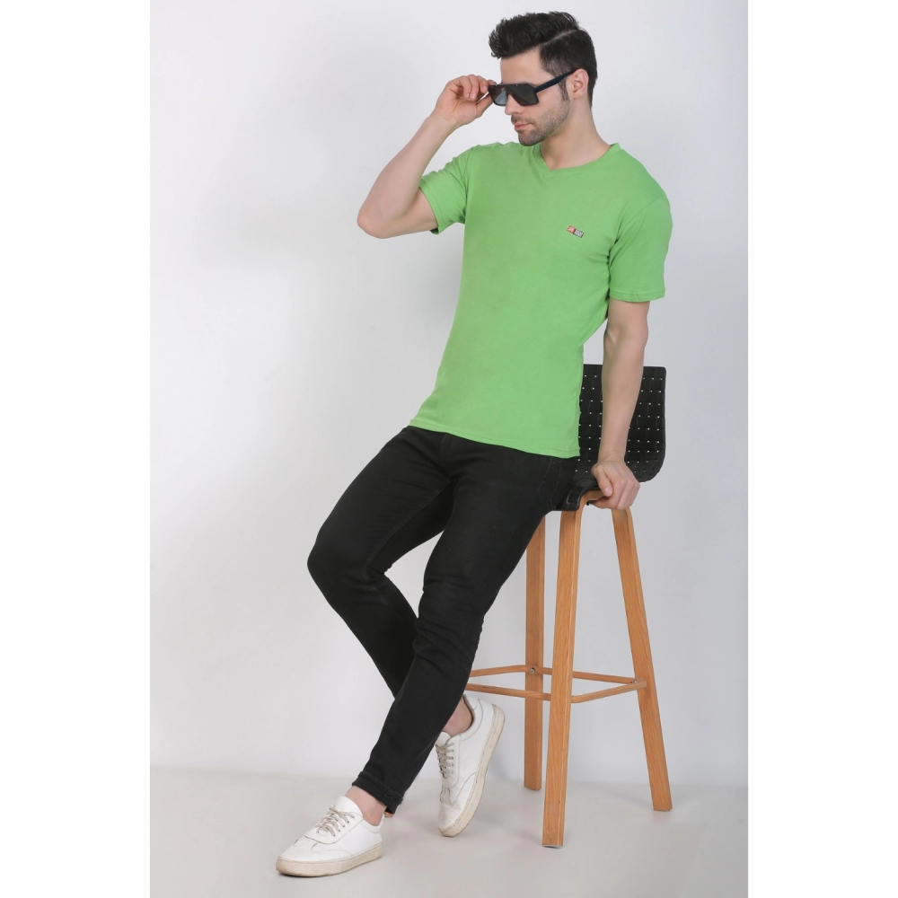 Men's Cotton Jersey V Neck Plain Tshirt (Pale Green) - Image 4