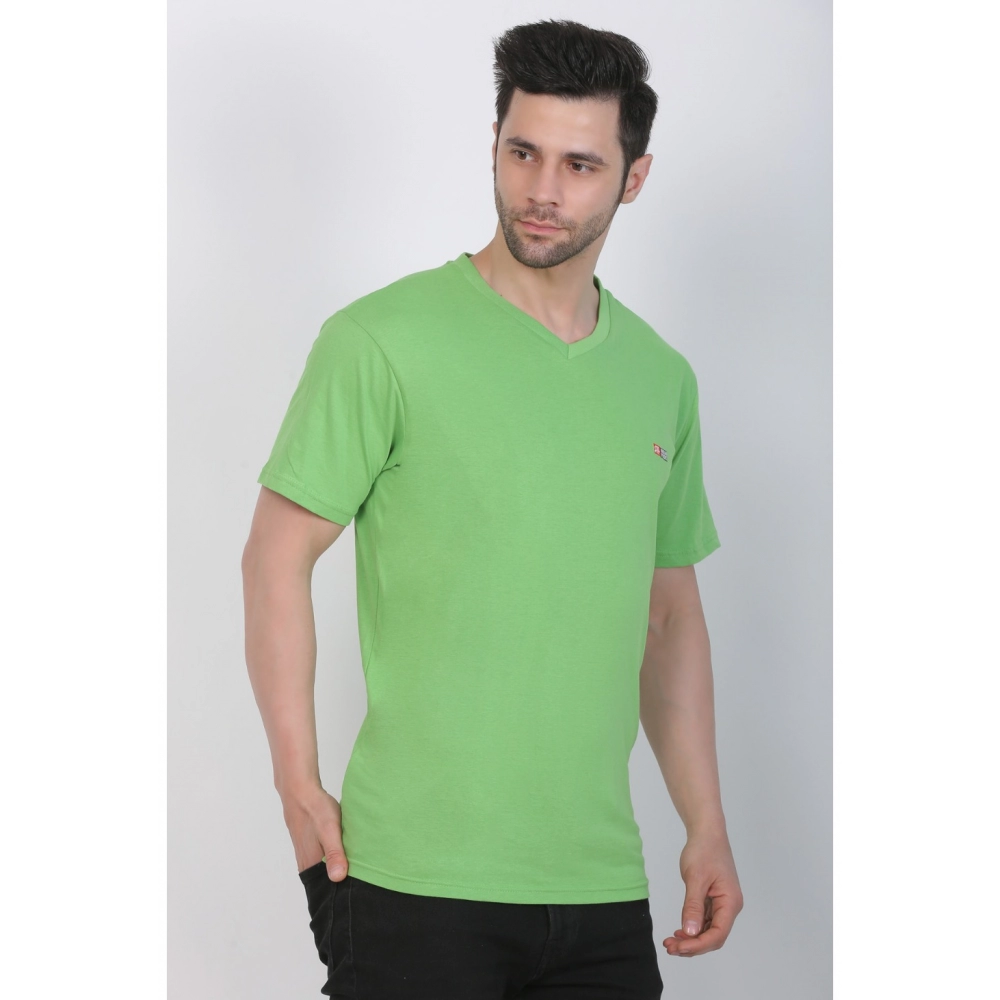 Men's Cotton Jersey V Neck Plain Tshirt (Pale Green) - Image 6