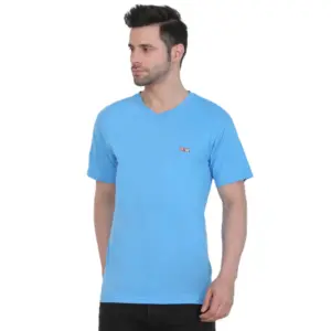 Men's Cotton Jersey V Neck Plain Tshirt (Turquoise Blue)