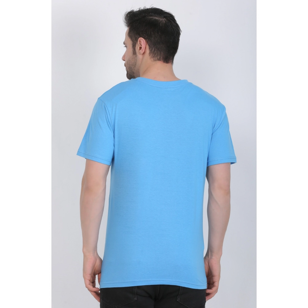 Men's Cotton Jersey V Neck Printed Tshirt (Turquoise Blue) - Image 2