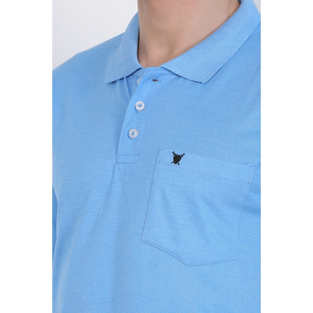 Men's Poly Viscose Polo Plain Tshirt (Blue Melange) - Image 5