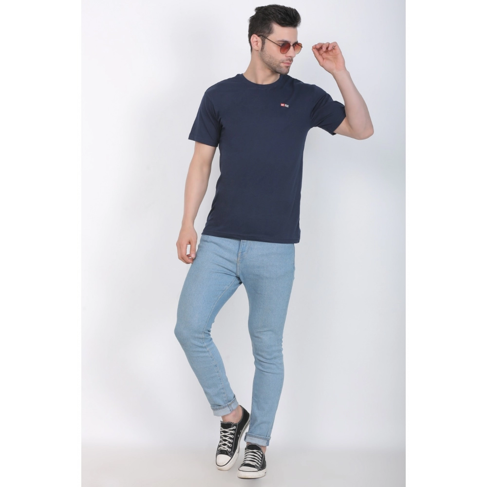 Men's Cotton Jersey Round Neck Plain Tshirt (Navy) - Image 4