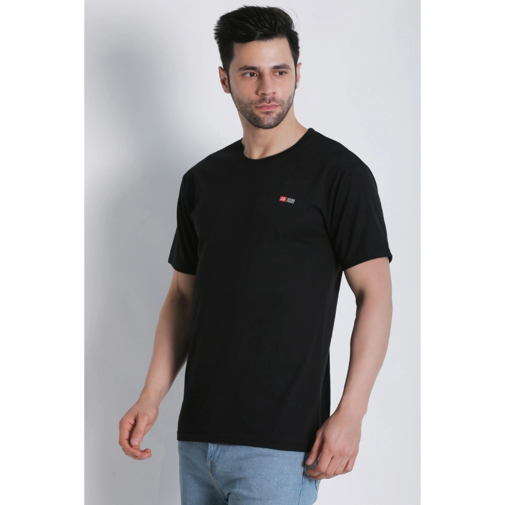 Men's Cotton Jersey Round Neck Plain Tshirt (Black) - Image 8