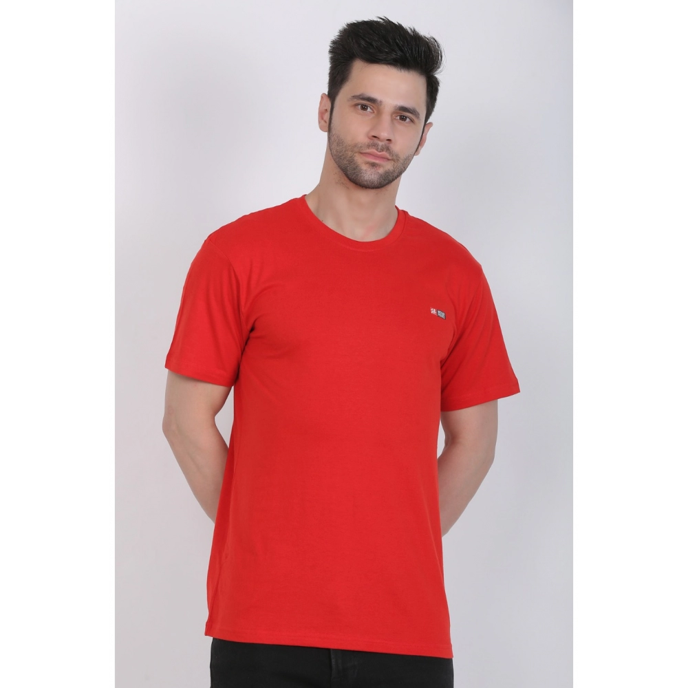 Men's Cotton Jersey Round Neck Plain Tshirt (Red) - Image 2