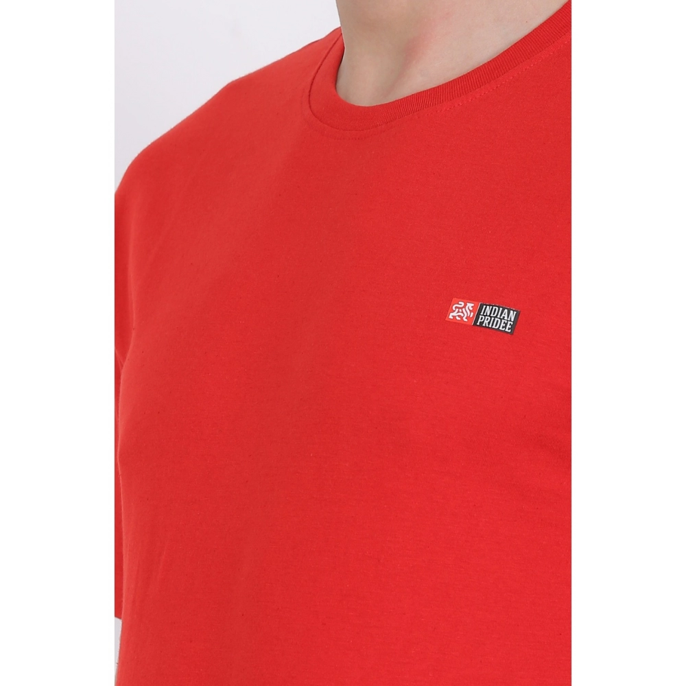 Men's Cotton Jersey Round Neck Plain Tshirt (Red) - Image 5
