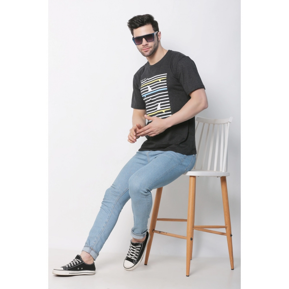 Men's Cotton Jersey Round Neck Printed Tshirt (Charcoal Melange) - Image 4
