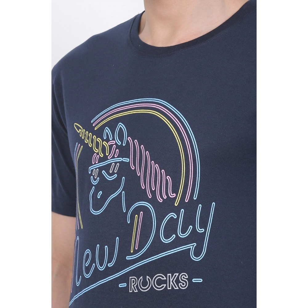 Men's Cotton Jersey Round Neck Printed Tshirt (Navy) - Image 5