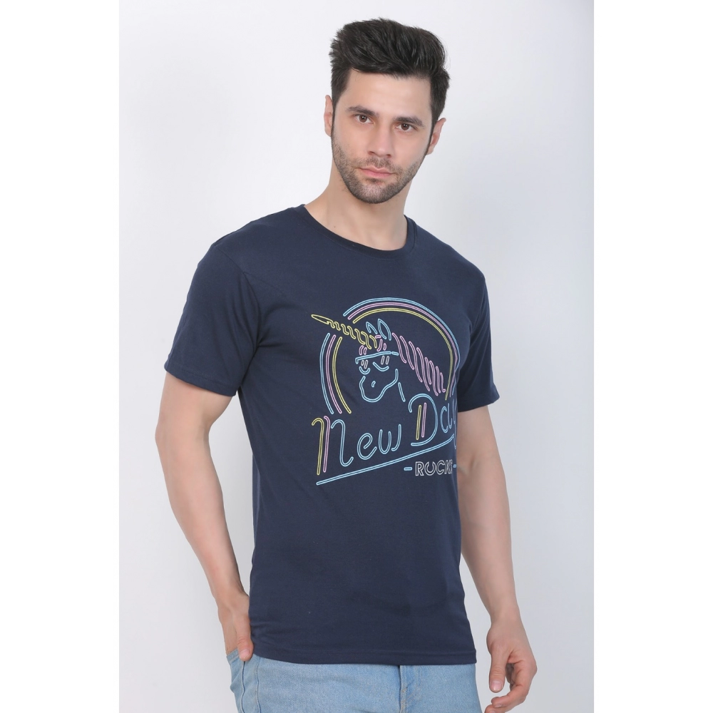 Men's Cotton Jersey Round Neck Printed Tshirt (Navy) - Image 6